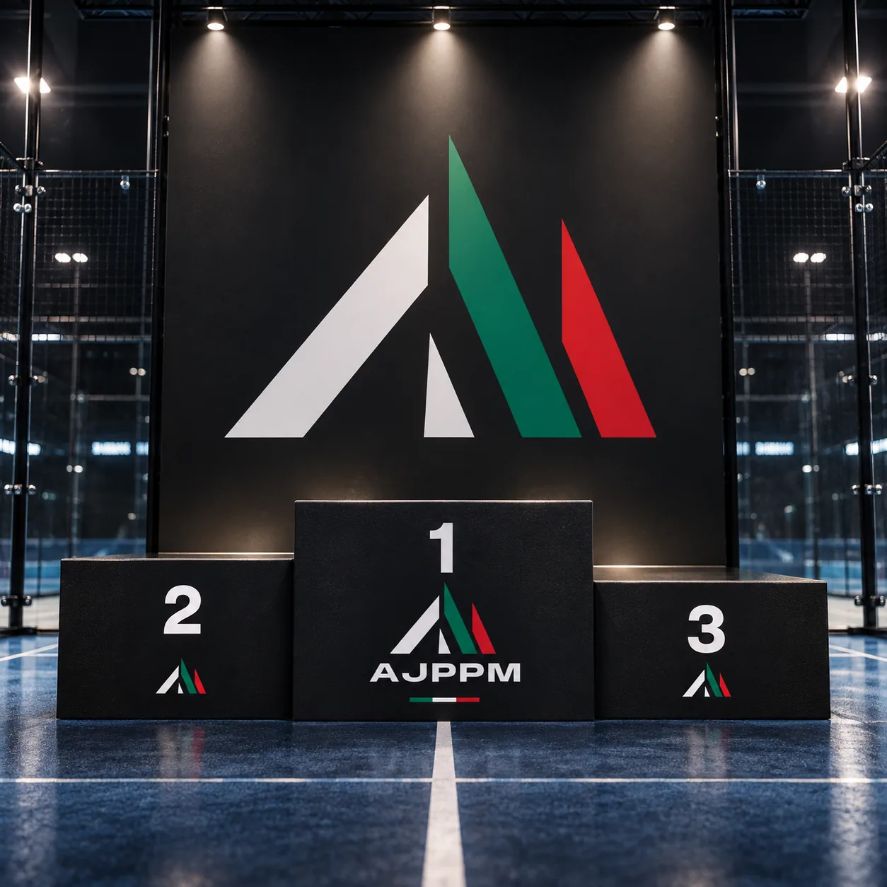 Pódium de premiación con la firma AJPPM